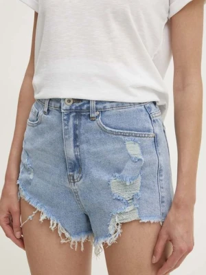 Answear Lab szorty jeansowe damskie kolor niebieski gładkie high waist