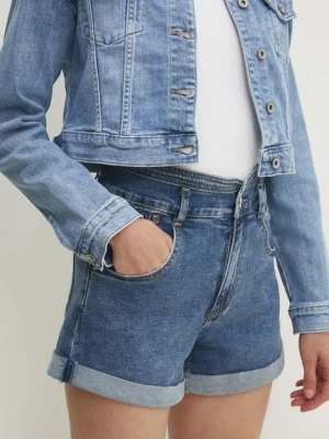 Answear Lab szorty jeansowe damskie kolor niebieski gładkie high waist