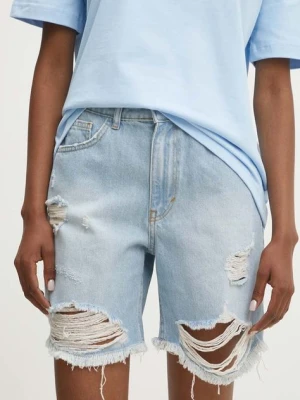 Answear Lab szorty jeansowe damskie kolor niebieski gładkie high waist