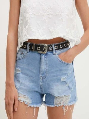 Answear Lab szorty jeansowe damskie kolor niebieski gładkie high waist