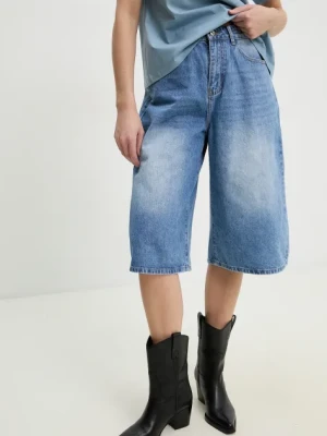 Answear Lab szorty jeansowe damskie kolor niebieski gładkie high waist