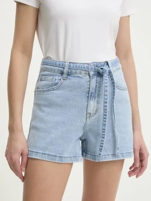 Answear Lab szorty jeansowe damskie kolor niebieski gładkie high waist
