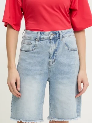 Answear Lab szorty jeansowe damskie kolor niebieski gładkie high waist