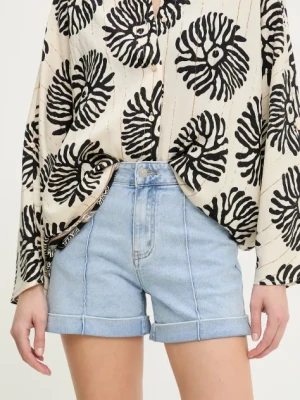 Answear Lab szorty jeansowe damskie kolor niebieski gładkie high waist