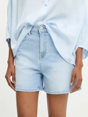 Answear Lab szorty jeansowe damskie kolor niebieski gładkie high waist