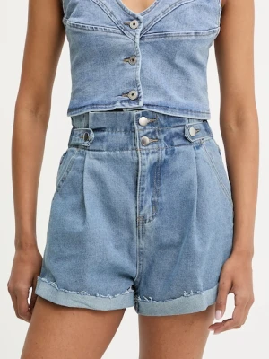 Answear Lab szorty jeansowe damskie kolor niebieski gładkie high waist