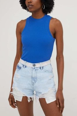 Answear Lab szorty jeansowe damskie kolor niebieski z aplikacją high waist