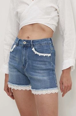 Answear Lab szorty jeansowe damskie kolor niebieski z aplikacją high waist