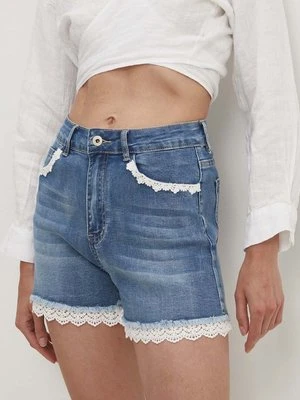 Answear Lab szorty jeansowe damskie kolor niebieski z aplikacją high waist