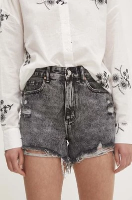 Answear Lab szorty jeansowe damskie kolor szary gładkie high waist