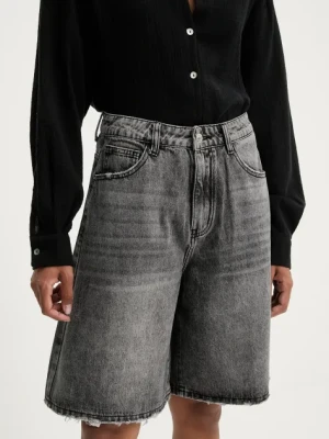 Answear Lab szorty jeansowe damskie kolor szary gładkie high waist