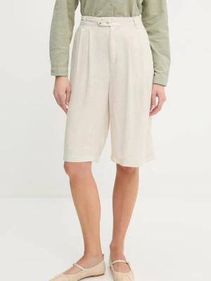 Answear.LAB szorty lniane damskie kolor beżowy gładkie high waist