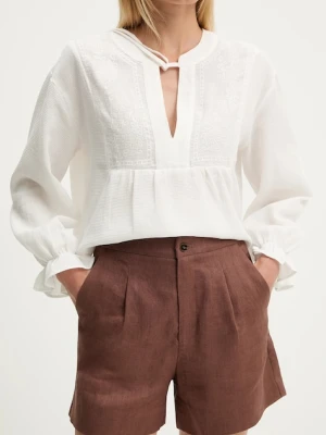 Answear.LAB szorty lniane damskie kolor brązowy gładkie high waist