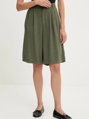 Answear.LAB szorty lniane damskie kolor zielony gładkie high waist