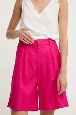 Answear Lab szorty lniane kolor różowy gładkie high waist