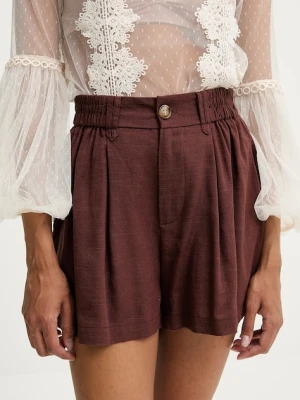 Answear.LAB szorty z dodatkiem lnu damskie kolor brązowy gładkie high waist