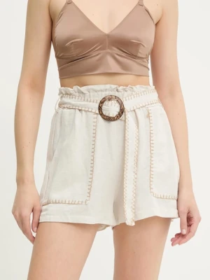 Answear Lab szorty z domieszką lnu damskie kolor beżowy gładkie high waist