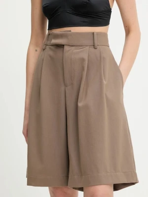 Answear Lab szorty z domieszką wełny damskie kolor brązowy gładkie high waist
