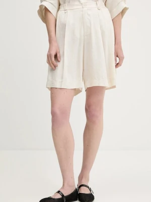 Answear.LAB szorty z lnem damskie kolor beżowy gładkie high waist