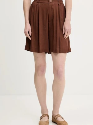 Answear Lab szorty z lnem damskie kolor brązowy gładkie high waist