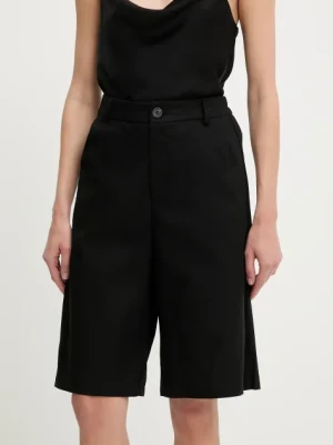 Answear.LAB szorty z lnem damskie kolor czarny gładkie high waist