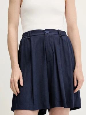 Answear.LAB szorty z lnem damskie kolor granatowy gładkie high waist