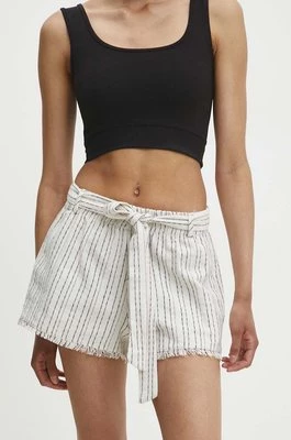 Answear Lab szorty z lnem kolor beżowy wzorzyste high waist