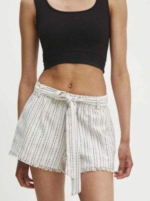 Answear Lab szorty z lnem kolor beżowy wzorzyste high waist