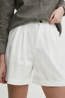Answear Lab szorty z lnem kolor biały gładkie high waist