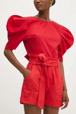 Answear Lab szorty z lnem kolor czerwony gładkie high waist