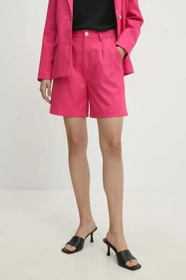Answear Lab szorty z lnem kolor różowy gładkie high waist