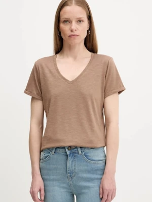 Answear Lab t-shirt lniany damski kolor beżowy