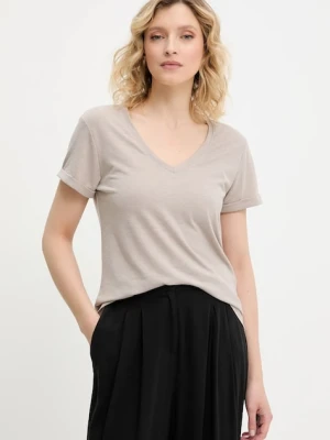 Answear Lab t-shirt lniany damski kolor brązowy