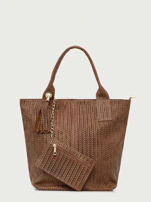 Answear.LAB torebka shopper damska skórzana brązowy