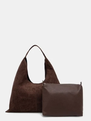 Answear.LAB torebka shopper damska z imitacji zamszu brązowy