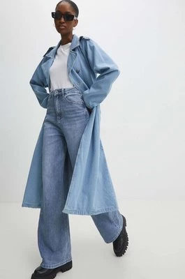 Answear Lab trencz jeansowy kolor niebieski przejściowy dwurzędowy