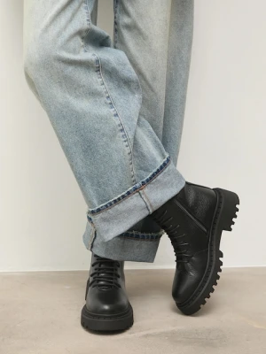 Answear.LAB workery skórzane kolor czarny na platformie lekko ocieplone