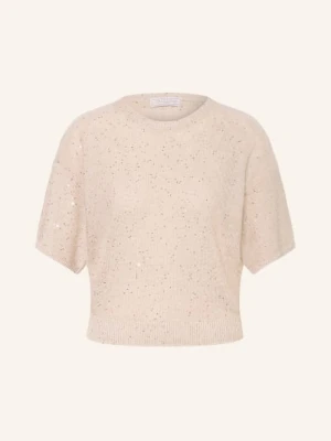 Antonelli Firenze Sweter Z Dzianiny Zagara Z Lnem I Cekinami beige
