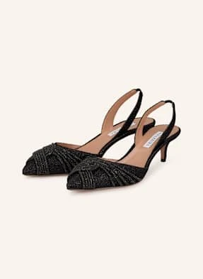 Aquazzura Czółenka Z Odkrytą Piętą Gatsby Sling Z Ozdobnymi Kamykami schwarz