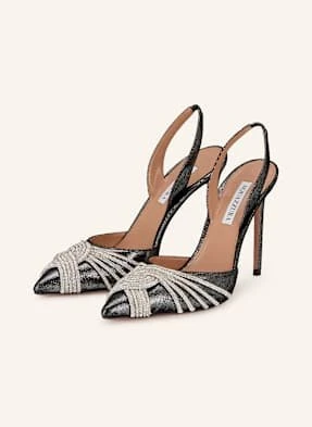 Aquazzura Czółenka Z Odkrytą Piętą Gatsby Sling Z Ozdobnymi Kamykami schwarz