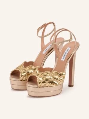 Aquazzura Sandały Na Obcasie Ce Soir Z Kamyczkami Ozdobnymi gold