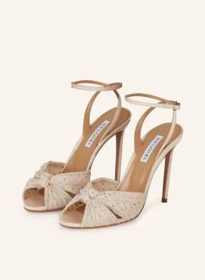 Aquazzura Sandały Na Obcasie Slow Kisses Z Ozdobnymi Kamykami beige