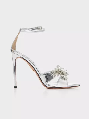 Aquazzura Srebrne sandały na szpilce Crystal Margarita 105 rozmiar