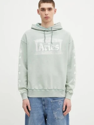 Aries bluza bawełniana Aged Ancient Column Hoodie kolor turkusowy z kapturem z nadrukiem AR2003503