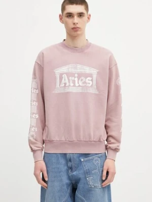 Aries bluza bawełniana Aged Ancient Column Sweat kolor różowy z nadrukiem AR2003303