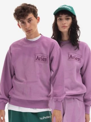 Aries bluza bawełniana damska kolor fioletowy z nadrukiem Bluza Aries Sunbleached Cross Grain Temple Sweatshirt AR22200 IRIS AR22200-IRIS