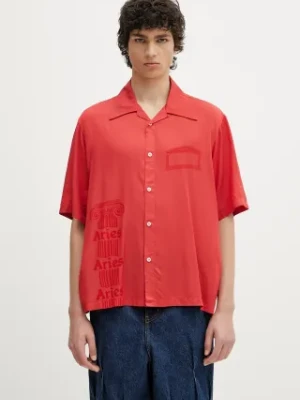 Aries koszula Ancient Column Satin Viscose Hawaiian Shirt kolor czerwony relaxed z kołnierzykiem klasycznym AR4080003