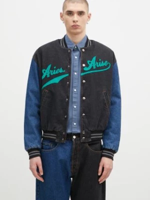 Aries kurtka bomber jeansowa Varsity Denim Jacket kolor czarny przejściowa AR7030302