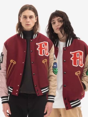 Aries kurtka bomber męski kolor bordowy przejściowa oversize Kurtka Aries Varsity Jacket AR70200 BURGUNDY AR70200-PINK