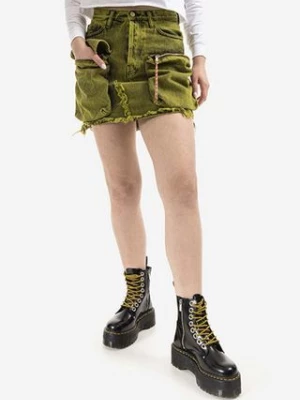 Aries spódnica jeansowa Acid Washed Cargo Skirt kolor zielony mini prosta AR32304-LIME